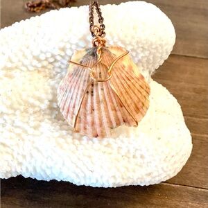 111. Copper wire wrapped scallop shell necklace